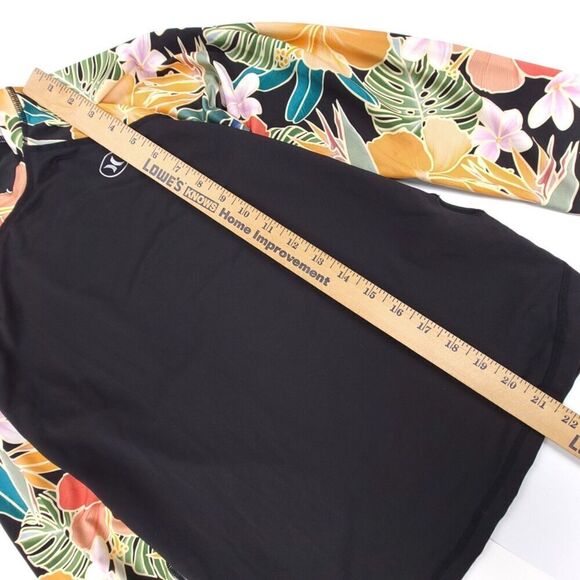 NEW Hurley Long Sleeve Rash Guard Surf Swim Top UPF 50 Womens Small Black Floral - Picture 3 of 8